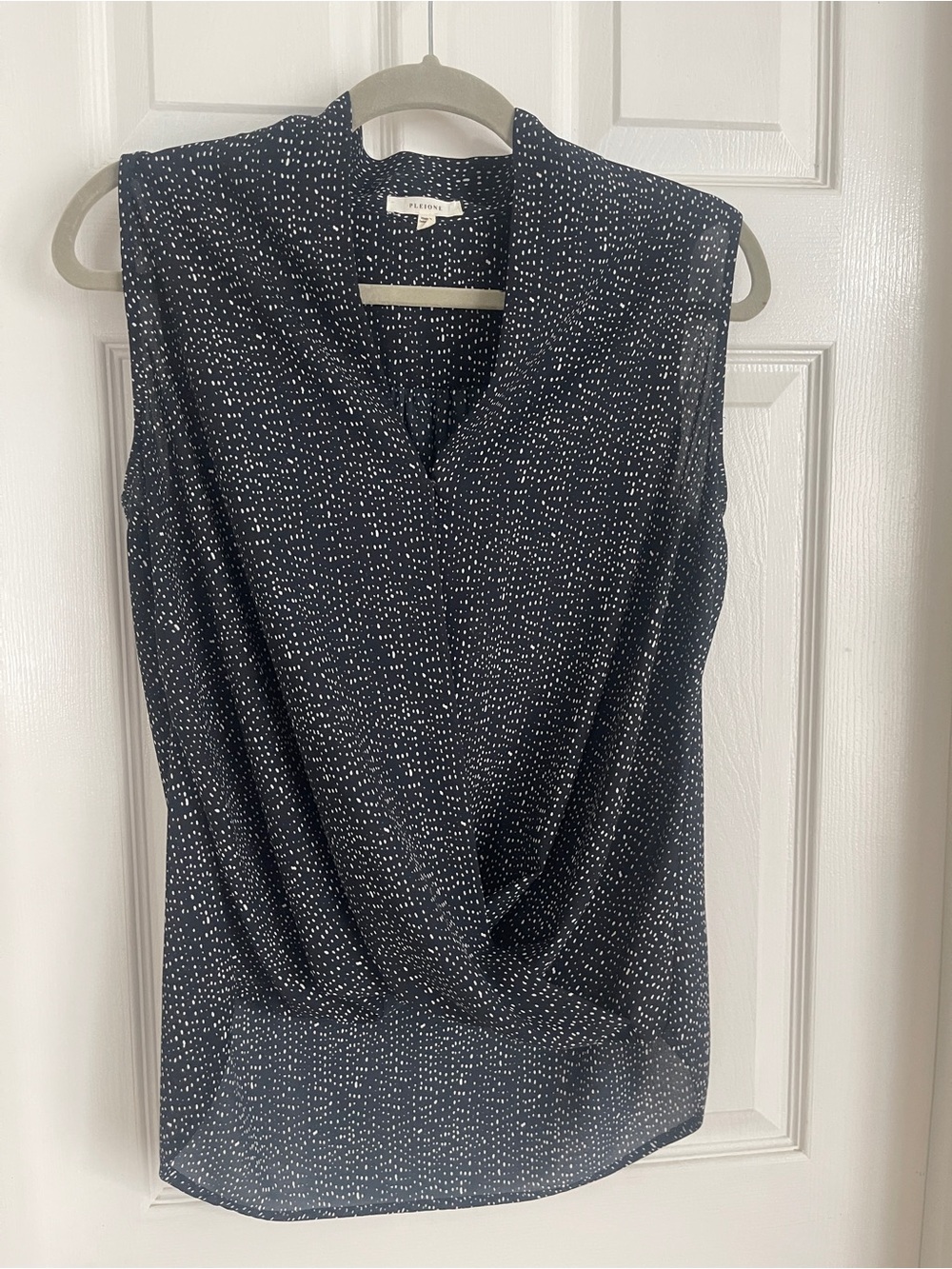 Pleione Navy and White Sleeveless Drape V-Neck Tank